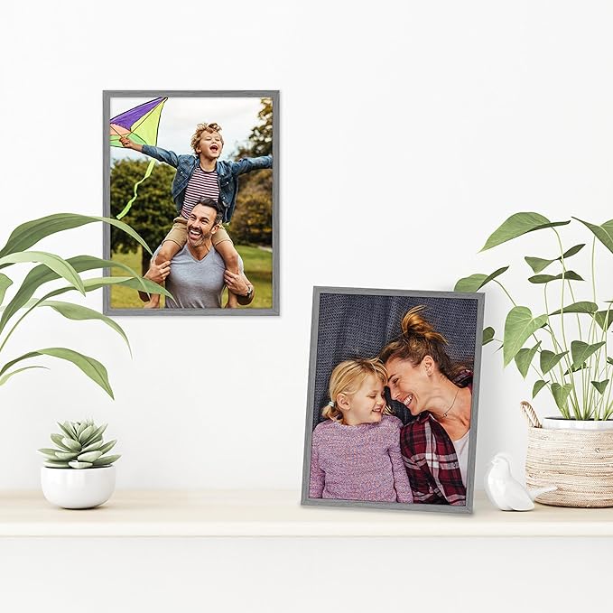 Americanflat 8.5x11 Picture Frame with Shatter-Resistant Glass - Streamline Collection - Thin Border Photo Frame for Tabletop and Wall Display - Hanging Hardware and Easel Stand Included - Grey