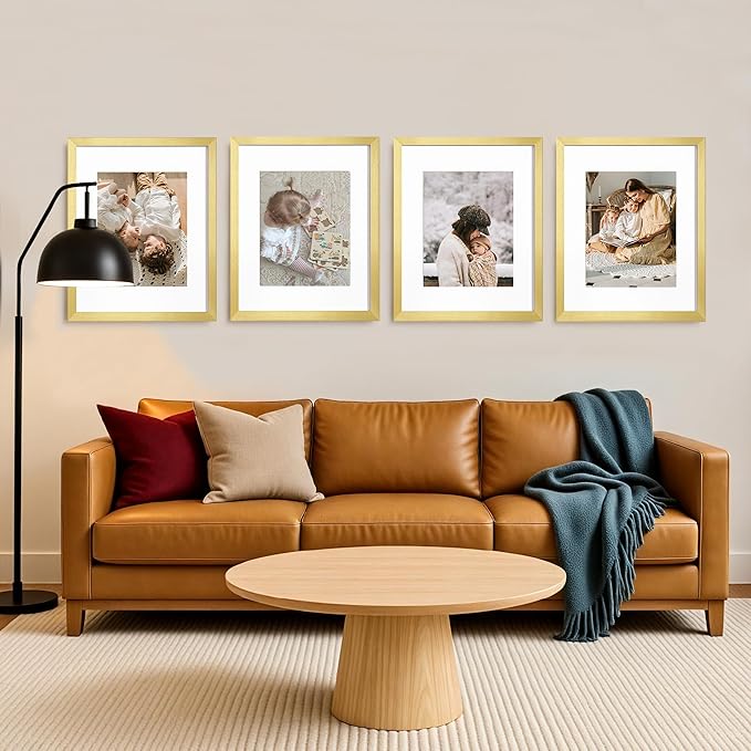 eletecpro 16x20 Picture Frames Set of 5, Gallery Wall Frames Display 11x14 Photo with Mat or 16x20 without Mat, Picture Frame Collage Wall Decor for Wall Mounting, Gold