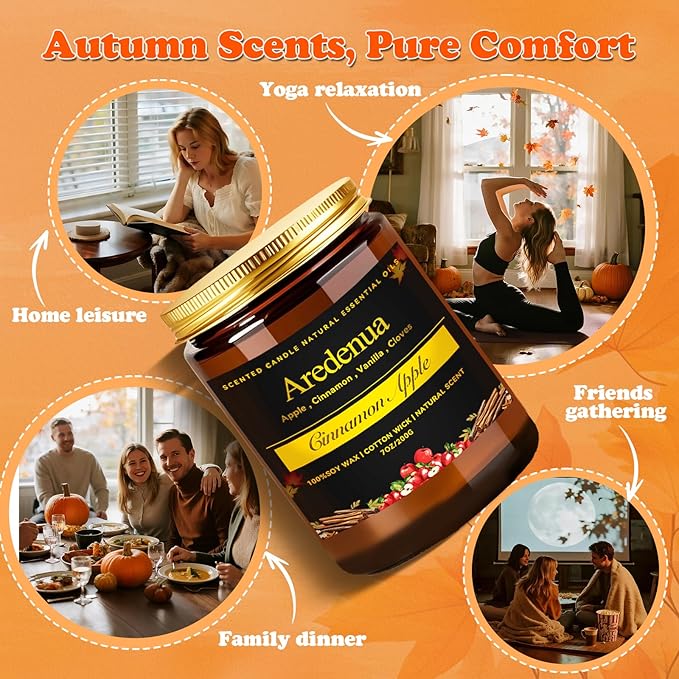 Apple & Cinnamon Candle – Holiday Winter Scented Candles with Warm Spiced Apple Aroma for Christmas Home Décor, Cozy Seasonal Candle Gift for Women & Men