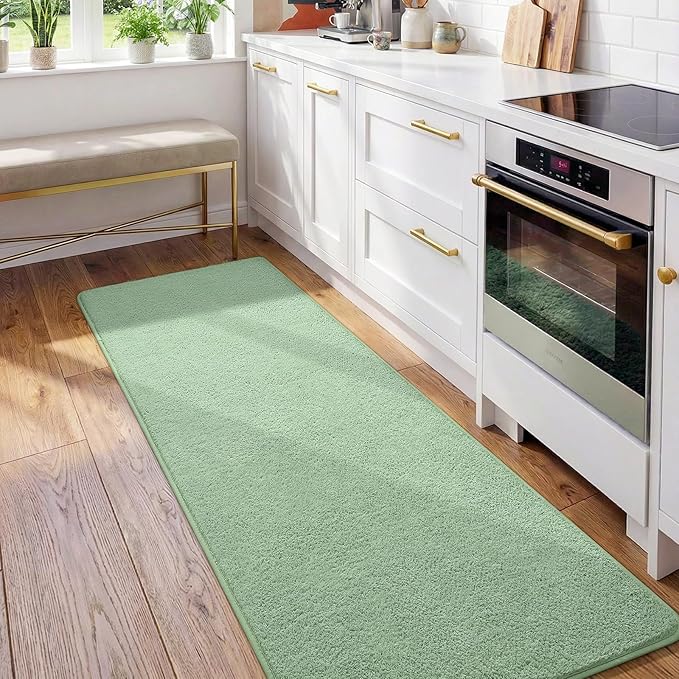 Soft Runner Rugs for Bedroom 2x6, Non Slip Runners for Hallway Kitchen Laundry Dorm Washable, Low Pile Long Rugs for Girls Kids, Light Green
