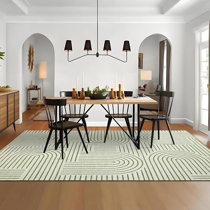 ROYHOME Washable Rug 4x6 Area Rugs for Living Room, Abstract Rug for Bedroom, Soft Rainbow Non Slip Throw Rugs with Rubber Back, Low Pile Stain Resistant Boho Geometric Carpet for Dining Room, Green