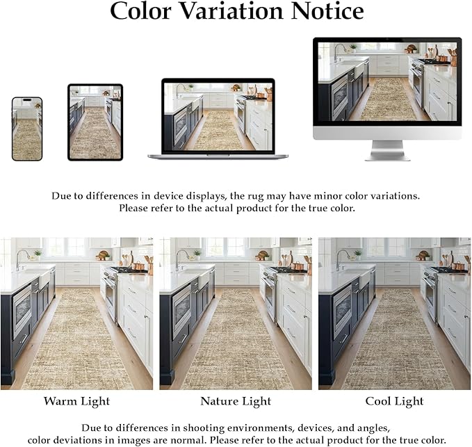 2x3 Washable Area Rug for Entryway - Small Abstract Neutral Kitchen Runner Rug with Anti-Skid Rubber Backing Soft Low Pile Thin Carpet for Bedroom Bathroom Pet Feeding Zone (2x3, Tan/Brown)