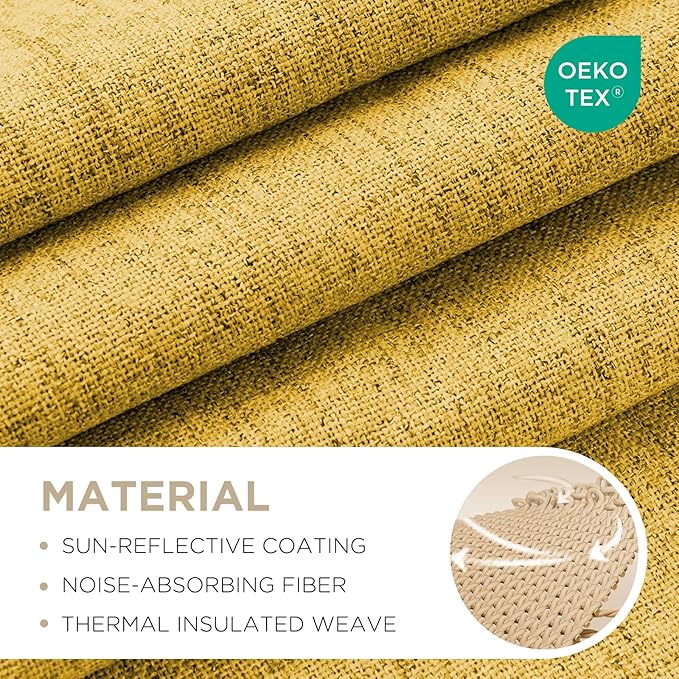 Joydeco Linen Blackout Curtains for Bedroom - 100% Light Blocking 1 Panels, Yellow Drapes 100" W x 84" L, Thermal Insulated Room Darkening Curtains for Living Room, Rod Pocket & Back Tabs
