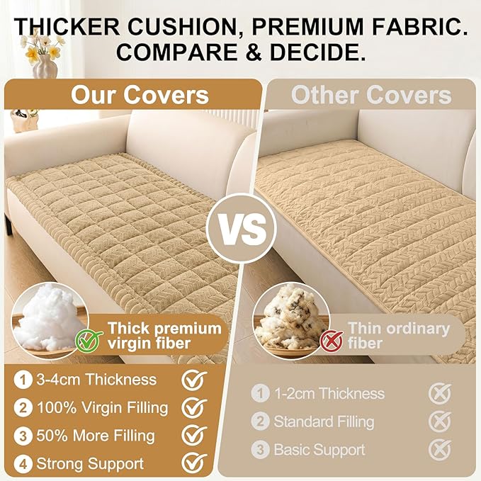 Smiry Non Slip Couch Covers for Dogs, Fuzzy Pet Couch Covers for 3 Cushion Sofa Pet Friendly, Soft Sofa Slipcovers Cushion Furniture Protector Washable (Khaki, 27.6" x 88")