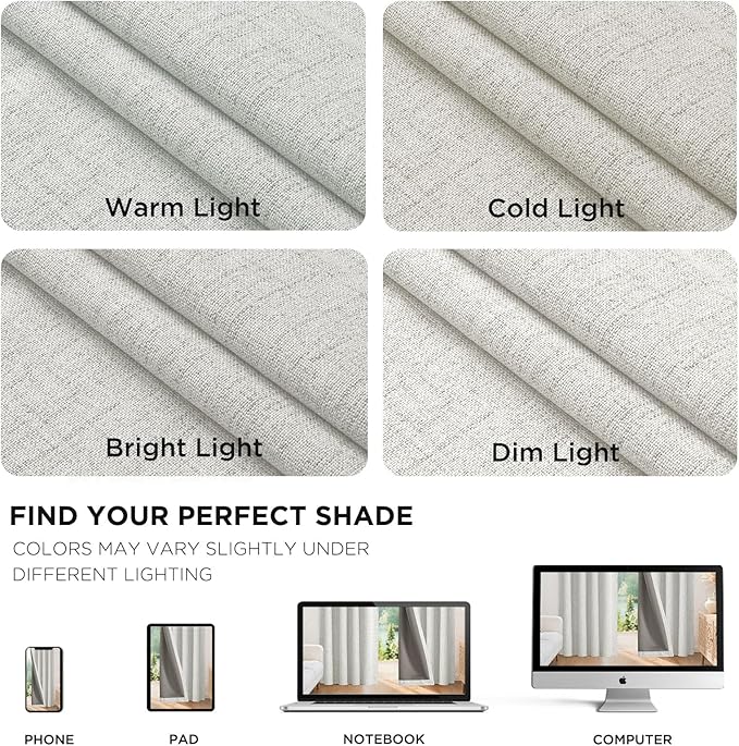 Joydeco Linen Blackout Curtains for Bedroom - 100% Light Blocking 1 Panels, White Drapes 70" W x 96" L, Thermal Insulated Room Darkening Curtains for Living Room, Rod Pocket & Back Tabs