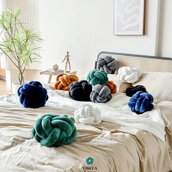 Knot Pillow Ball, Soft Home Decorative Throw Pillows Cushion, Round Changeability Knotted Pillows, Modern Home Handmade Cushions for Bedroom, Sofa, Couch (8 Inch, Dark Green)