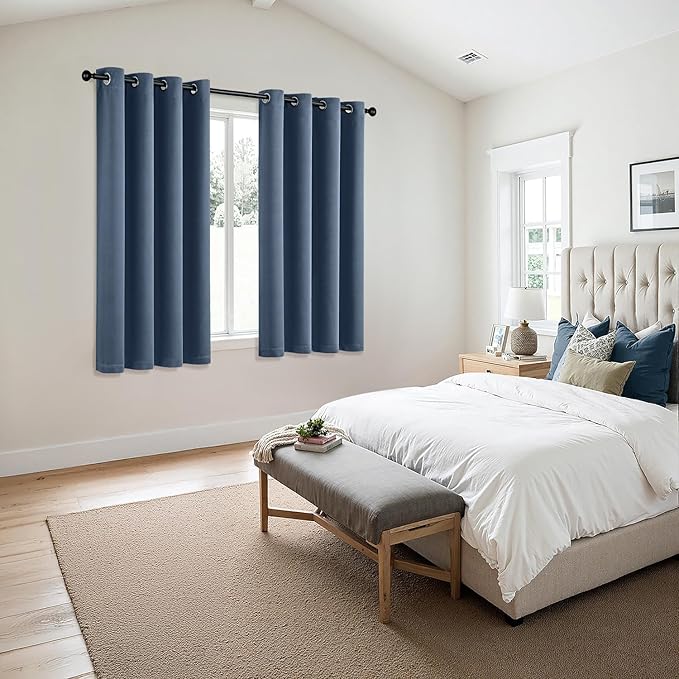 MIULEE Stone Blue Blackout Curtains for Bedroom Living Room 63 Inches Long 2 Panels, Thermal Insulated Room Darkening Drapes Grommet Noise Reducing Light Blocking Window Treatments 50x63 Inch