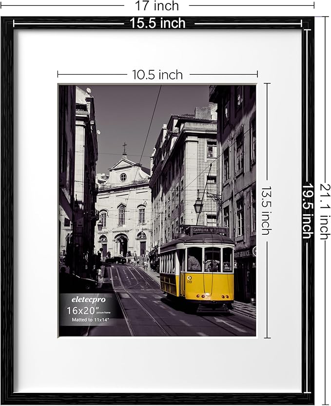 eletecpro 16x20 Picture Frames Set of 5, Gallery Wall Frame Display 11x14 Photo with Mat or 16x20 without Mat, Picture Frame Collage Wall Decor for Wall Mounting, Black