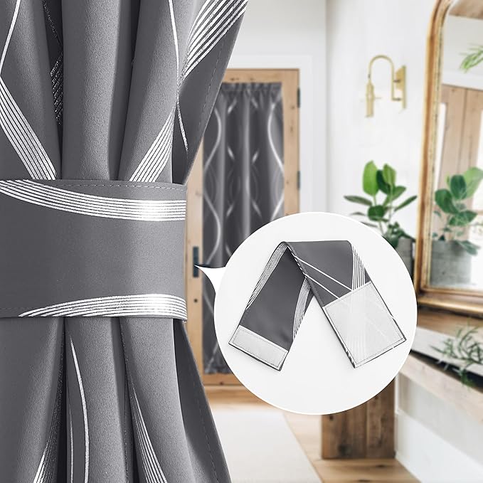 NICETOWN Blackout Curtain for Window, Foil Printed French Door Curtains for Living Rooom Rod Pocket Thermal Insulated Shade for Kitchen Glass Patio Door, 25" W x 72" L, 1 Panel, Grey