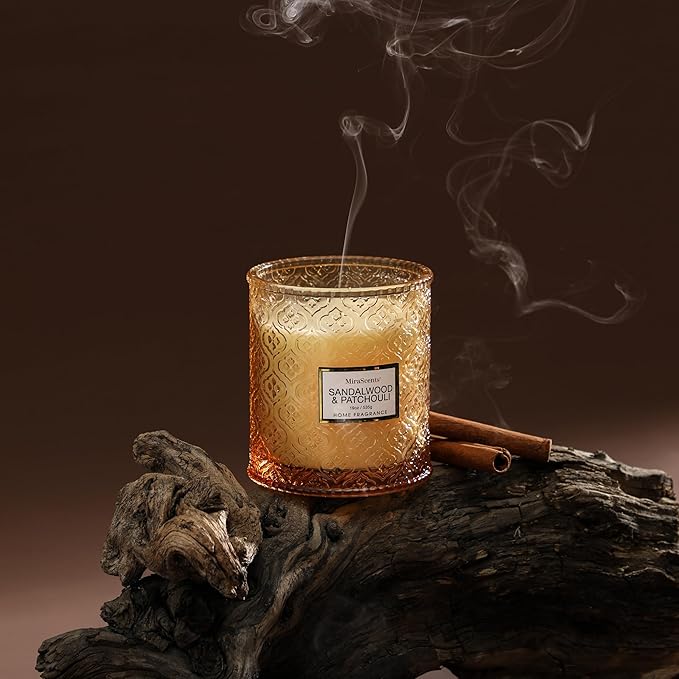 Sandalwood & Patchouli Scented Candles, 19oz Luxury Gifts for Women, Christmas Winter Decorative Glass Candles, Natural Soy Wax for Home Fragrance