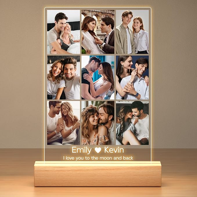 Personalized Picture Frame with Photos, Custom Picture Frames, Personalized Photo Frame, Customized Anniversary Birthday Gifts for Women Men Her Him Girlfriend Boyfriend Couples