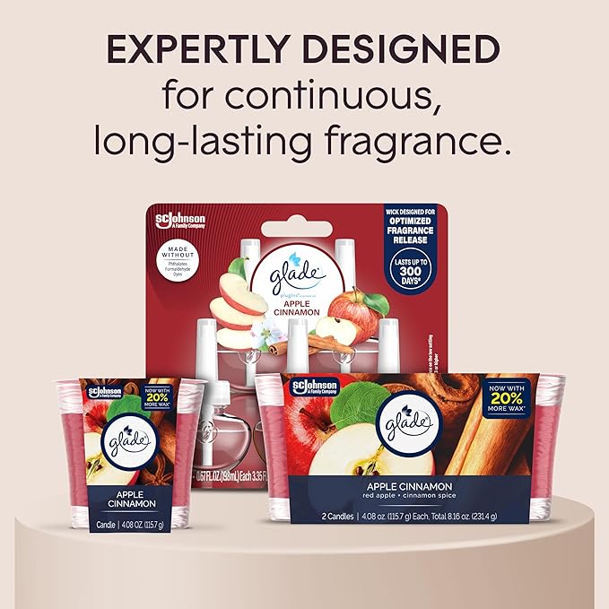 Glade 1-Wick Scented Candle Jar, Apple Cinnamon, Air Freshener Infused with Essential Oils, 4.08 Oz, 3 Count