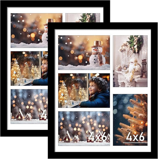 VIOLABBEY 11x14 Picture Frames 2Pack, Fit Five 4x6 Photos with Mat or One 11x14 Picture without Mat for Wall or Tabletop, Black 4x6 Picture Frame Collage with Stand