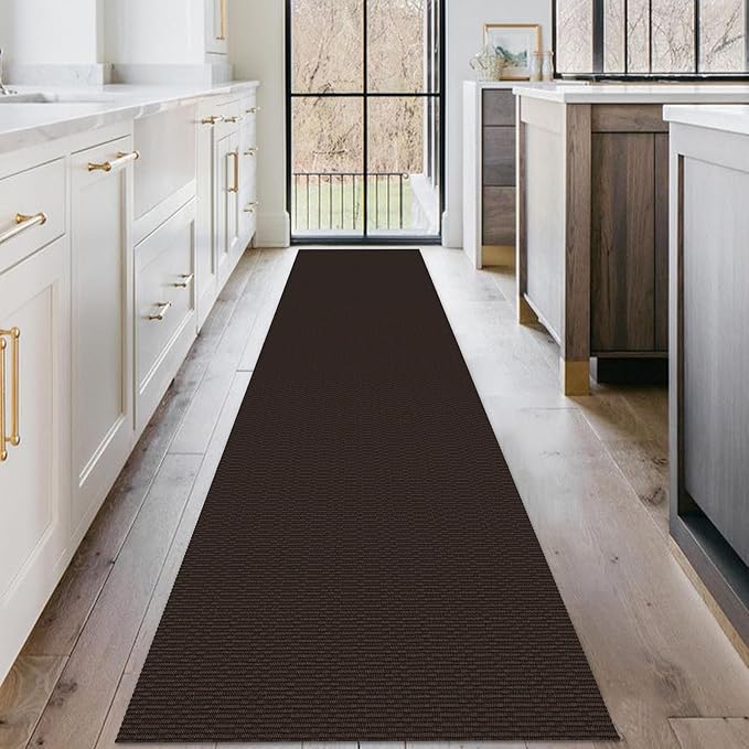 KOZYFLY Washable Runner Rug 2x10 ft Hallway Kitchen Runner Rugs with Rubber Backing Bobo Entryway Runner Indoor, Long Carpet Runners for Hall Kitchen Entryway, Dark Coffee/Brown
