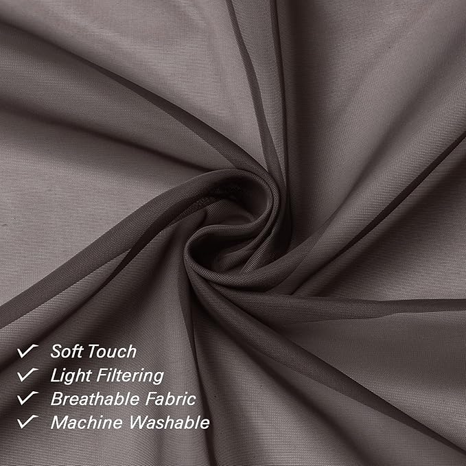 Lecloud Chocolate Sheer Curtains 54 Inch Length 2 Panels, Voile Curtains for Bedroom with Rod Pocket, Light Filtering Gauzy Window Treatments for Basement Bathroom, Each Panel 42 X 54 Inch