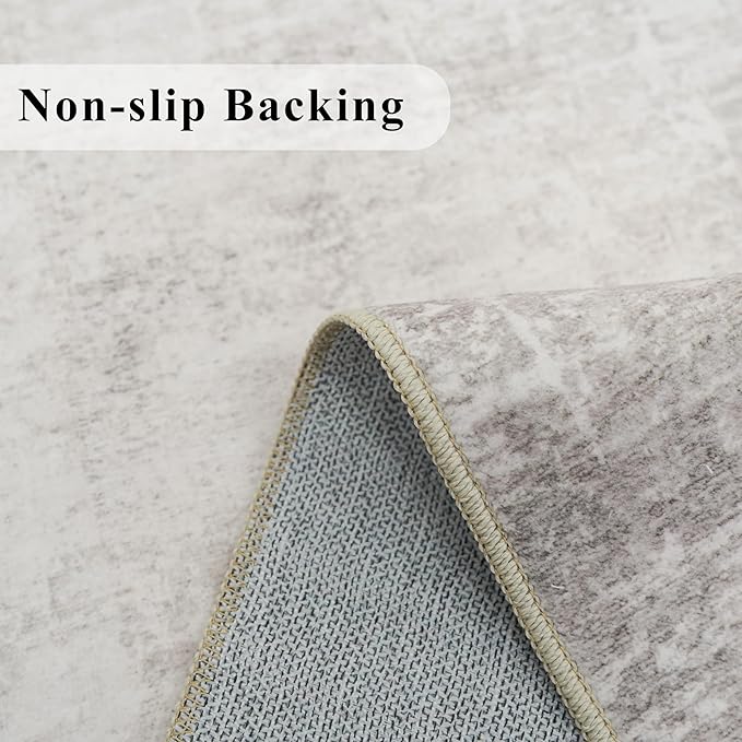 Washable 2x5 Kitchen Runner Rug: Abstract Water Resistant Sink Stove Entryway Rug Soft Living Room Bedroom Beside Carpet Thin Low Pile Non-Slip Hallway Bathroom Laundry Room Floor Mat(2X5,Beige/Cream)