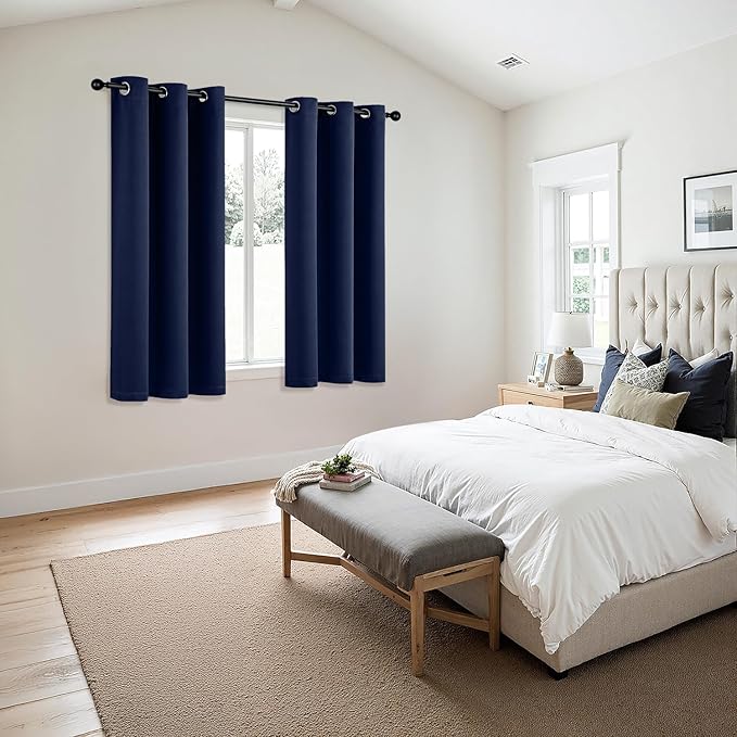 MIULEE Navy Blue Blackout Curtains for Bedroom Living Room 63 Inches Long 2 Panels, Thermal Insulated Room Darkening Drapes Grommet Noise Reducing Light Blocking Window Treatments 34x63 Inch