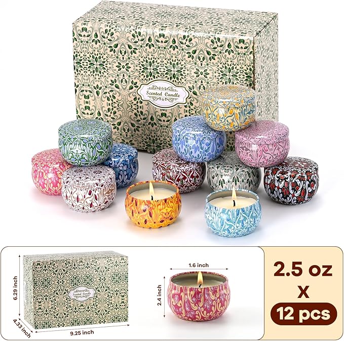 Scented Candle Set, 12 Pack Candles Gift for Home Scented, Aromatherapy Candle Gift, 2.5 oz Long Lasting Soy Candles for Men, Women, Friends Birthday, Mother's Day, Valentine Bath SPA