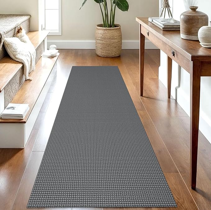 IOHOUZE Washable Runner Rug 2.6x8 Non Slip Rubber Backed Wide Hallway Runner Entryway Runner Indoor, Kitchen Rugs Woven Cotton Floor Carpet for Hall Entrance Bedroom, Dark Grey