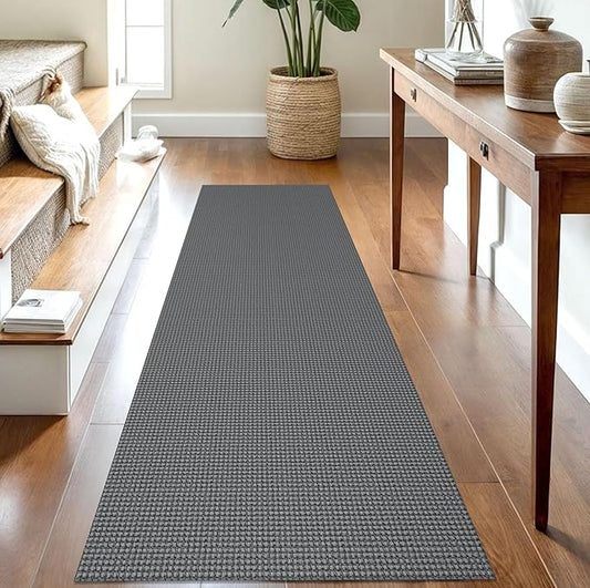 IOHOUZE Washable Runner Rug 2.6x8 Non Slip Rubber Backed Wide Hallway Runner Entryway Runner Indoor, Kitchen Rugs Woven Cotton Floor Carpet for Hall Entrance Bedroom, Dark Grey