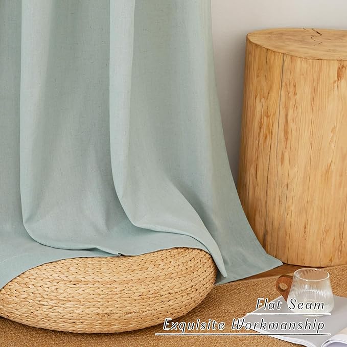 NICETOWN Linen Blend Kitchen Curtains 54 inches Long, Grommet Cafe Curtains & Drapes Privacy Added with Light Filtering Window Treatments for Nuersery, Sage Green, 2 Panels, W55 x L54
