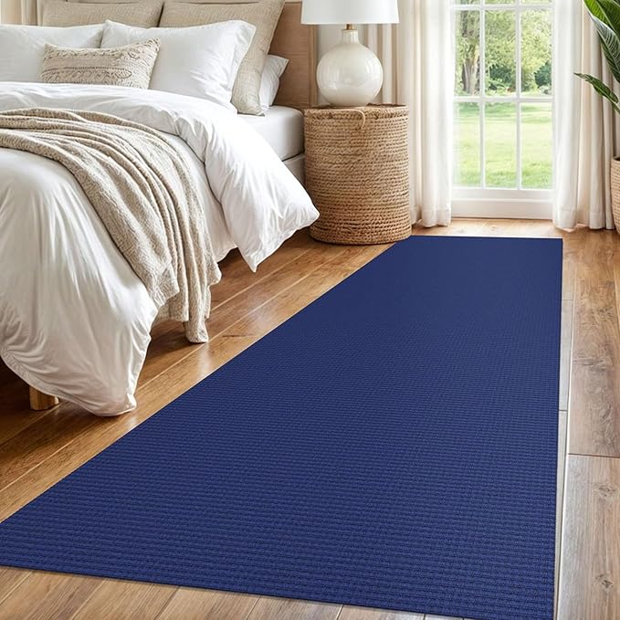 IOHOUZE Washable Runner Rug 3x8 Non Slip Rubber Backed Wide Hallway Runner Entryway Runner Indoor, Kitchen Rugs Woven Floor Carpet for Hall Entrance Bedroom, Royal Blue/Navy