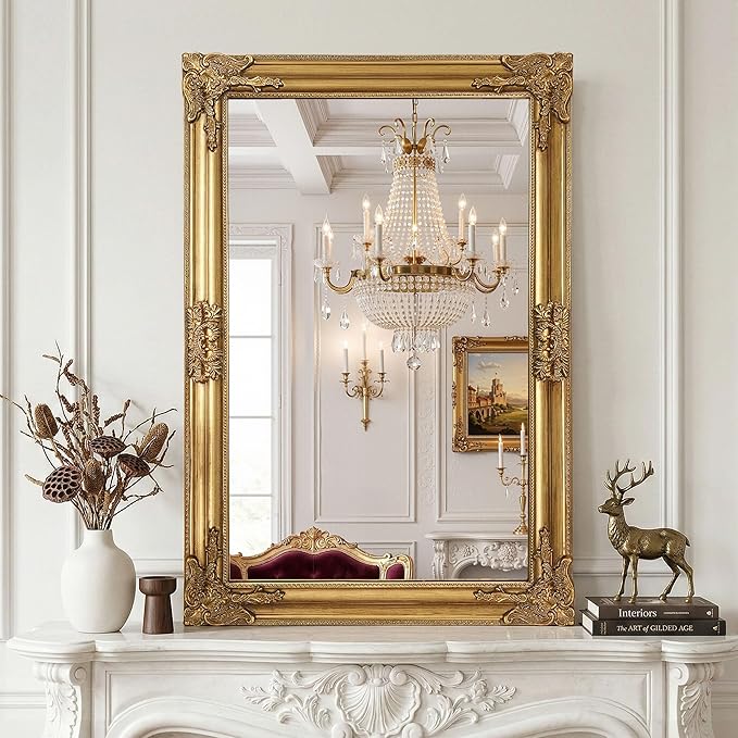 Vintage Gold Mirror for Wall, 24"x36" Antique Decorative Ornate Baroque Mirror for Living Room, Entryway, Bathroom, Fireplace