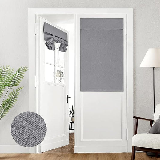 HOMEIDEAS 100% Linen Blackout French Door Curtains, Privacy Door Window Curtains, 26 X 40 Inch Room Darkening Blinds, Thermal Insulated Shades for Bedroom, 1 Panel, Dark Grey