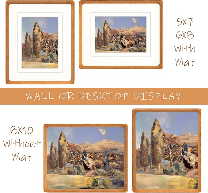 8x10 Picture Frame with Mat for 5x7/6x8, Natural Teak Wood Handcrafted Rounded Corner with Real Glass, Vertical or Horizontal Display Photo Gallery Wall & Tabletop Frame