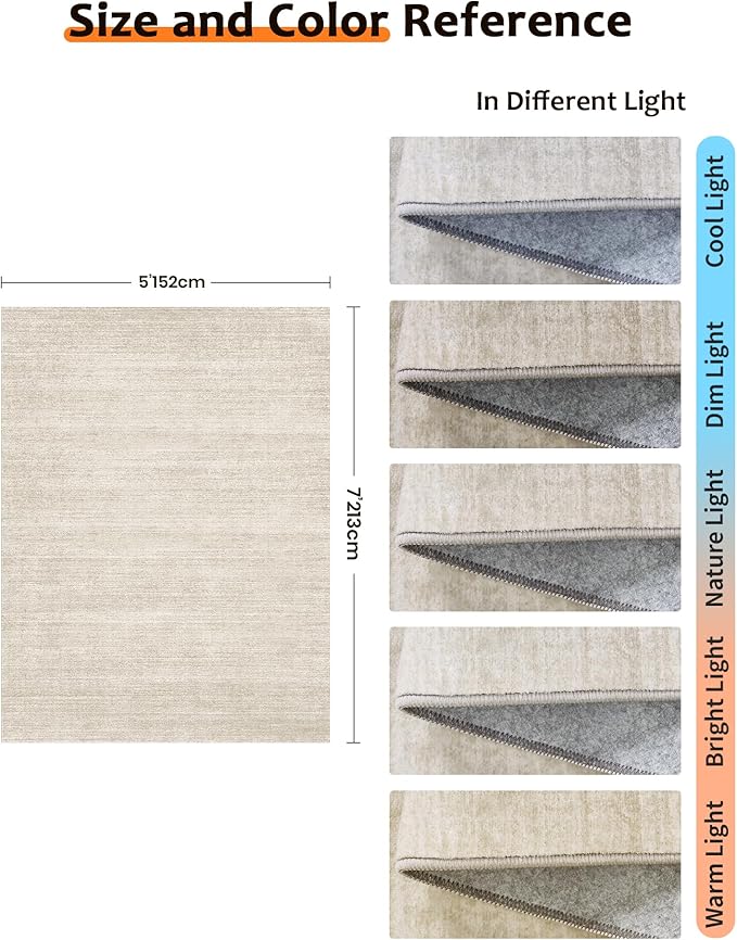 Art&Tuft Washable Rugs 5x7, Low Pile Area Rugs for Living Room - Non Slip and Stain Resistant Soft Thin 5x7 Rug for Bedroom, Dining Room, Kitchen, Office, Beige