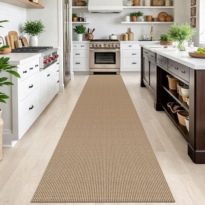 IOHOUZE Washable Exrea Long Hallway Runner Rug 2.6x14 Rubber Backed Kitchen Runner Entryway Runner Indoor, Woven Rugs Floor Carpet for Kitchen Hall Entryway Stair, Orange/Tan/Brown