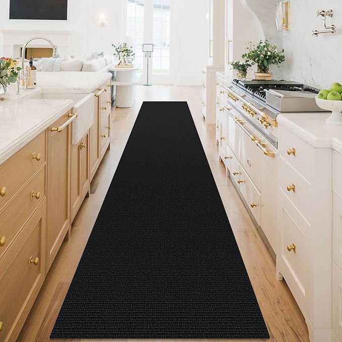 KOZYFLY Washable Runner Rug 3x18 ft Hallway Kitchen Runner Rugs with Rubber Backing Bobo Non Slip Entryway Runner Indoor, Long Carpet Runners for Hall Kitchen Entryway, Black