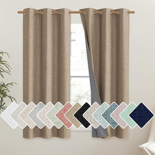 NICETOWN Burlap Vintage Open Linen Weave Flax Thermal Curtains, 100% Blackout Curtains 54" Long for Dining Room, Soundproof Window Treatment Drapes for Kitchen, 42" Wide Per Panel, Set of 2