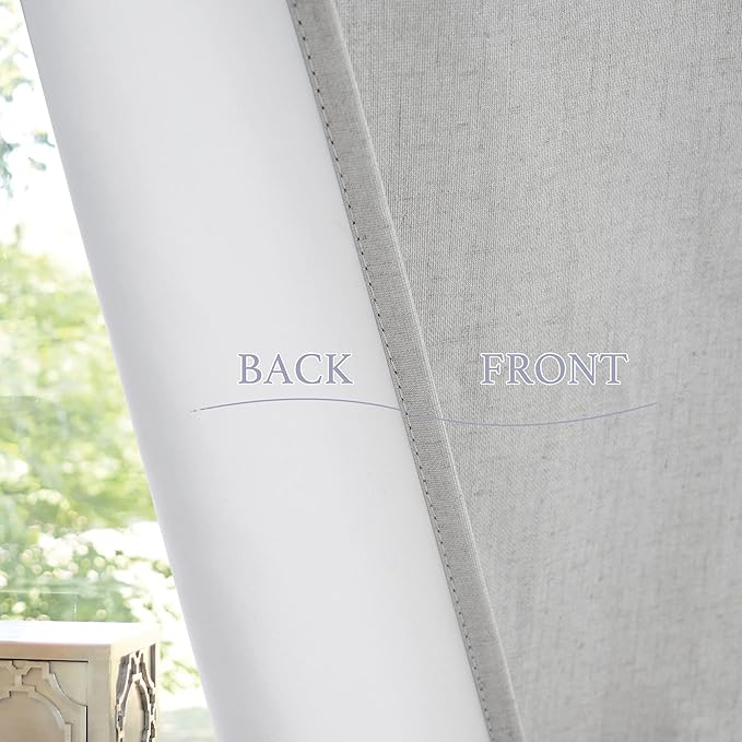 RYB HOME 100% Blackout Tricia Door Curtains, Linen Textured Blend Thermal Insulating Privacy French Door Window Tie Up Shades Living Room Curtains for Kitchen, W 34 x L 69 inches, Light Grey, 1 Panel
