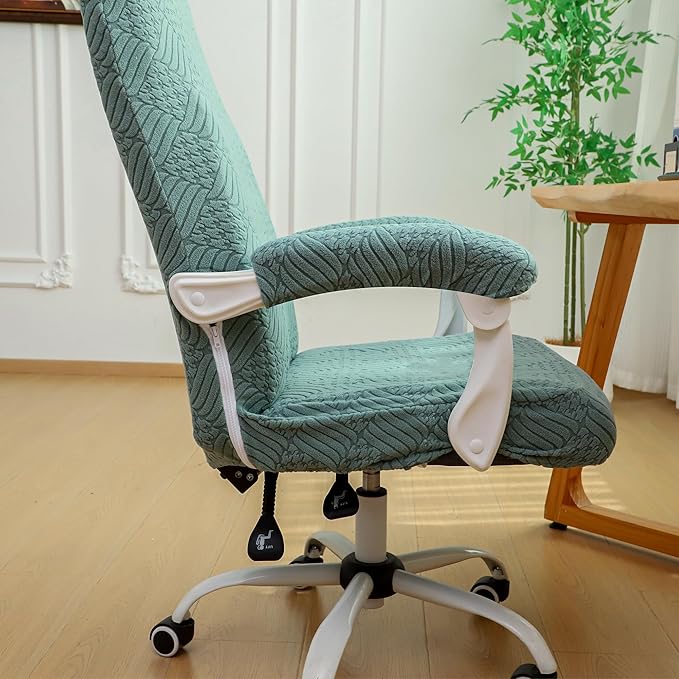 FORCHEER Large Office Chair Cover with Armrest Cover Sage Green Jacquard Patterned Stretch Computer Chair Covers with Long Arm Rest Slipcovers Washable