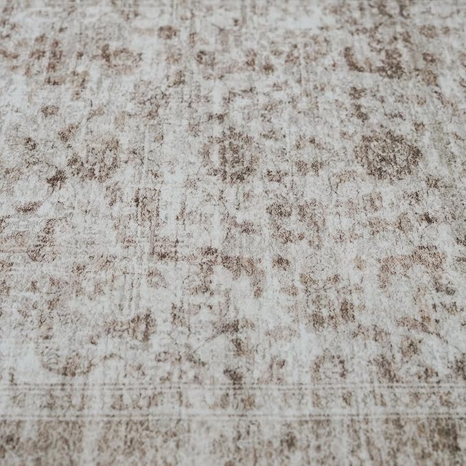 RUUGME Oriental Washable Area Rug - 6x9 Rugs for Living Room Bedroom Indoor Non Slip Carpets for Dining Room/Nursery/Home Office/Soft Low Pile Rome Decor Mat 6x9 Beige Brown