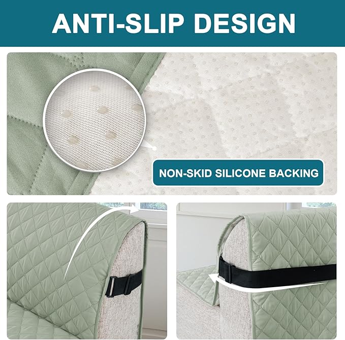 Turquoize 100% Waterproof Futon Cover Futon Slipcover Washable Armless Sofa Bed Slipcover Protector Seat Width Up to 70" with Adjustable Elastic Strap Anti-Slip for Dogs, Sage