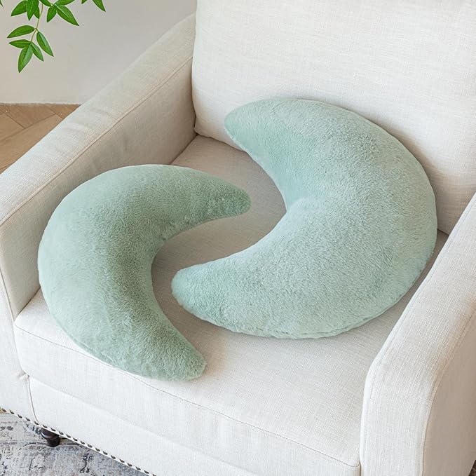 Moon Pillow, Decorative Throw Pillows with Soft Faux Rabbit for Bed Couch, Moon Shaped Pillows Plush Floor Cushions Room Decor Pillow for Sofa Bedroom Living Room