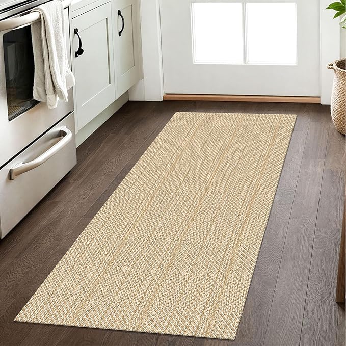 IOHOUZE Washable Runner Rug 2x5 Non Slip Runners for Hallways Entryway Runner Indoor, Kitchen Throw Rug Woven Cotton Floor Carpet for Hall Entrance Bedroom, Warm Beige/Orange/Apricot