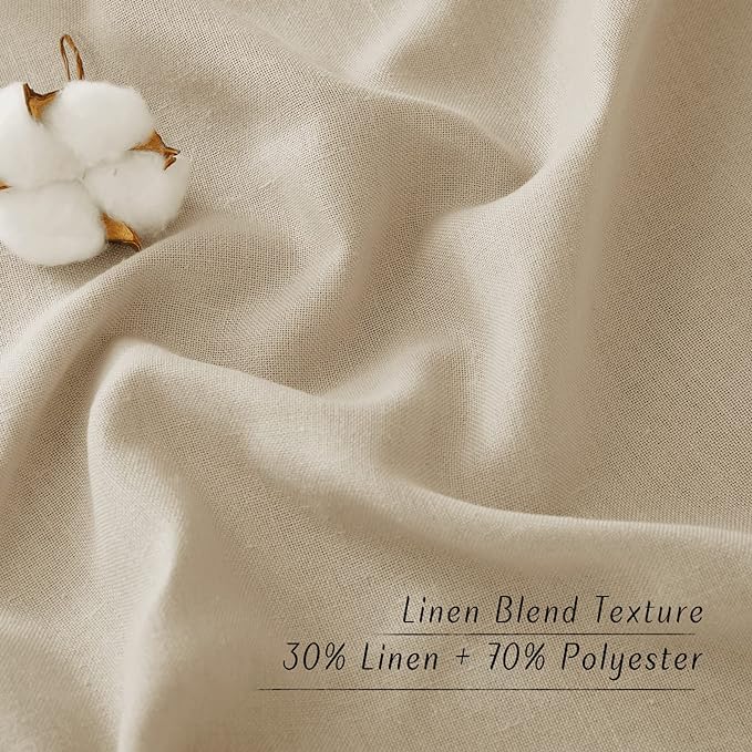 NICETOWN Thick Linen Curtains Privacy with Light Filtering, Grommet Semi Sheer Not See Through Linen Blend Curtain Drapes Vintage & Rustic for Farmhouse / Living Room, Angora, W55 x L84, 2 Panels