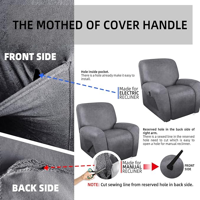 ANARACHON Recliner Chair Covers Leather Like, 4 Pieces Recliner Cover for Recliner Chair, Soft Sofa Slipcover Furniture Protector Washable Sofa Cover for Pets Kids (Light Grey)