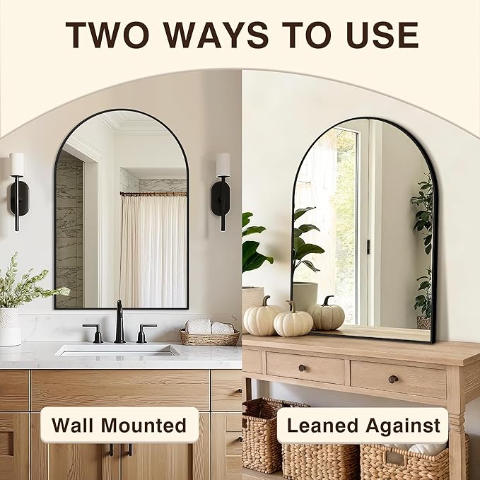 Vanity Bathroom Mirror for Wall, 2 Pack 30"x20" Arched Bathroom Mirror for Over Sink, Arched Metal Frame for Bedroom, Living Room, Entryway, Hanging or Leaning, Black