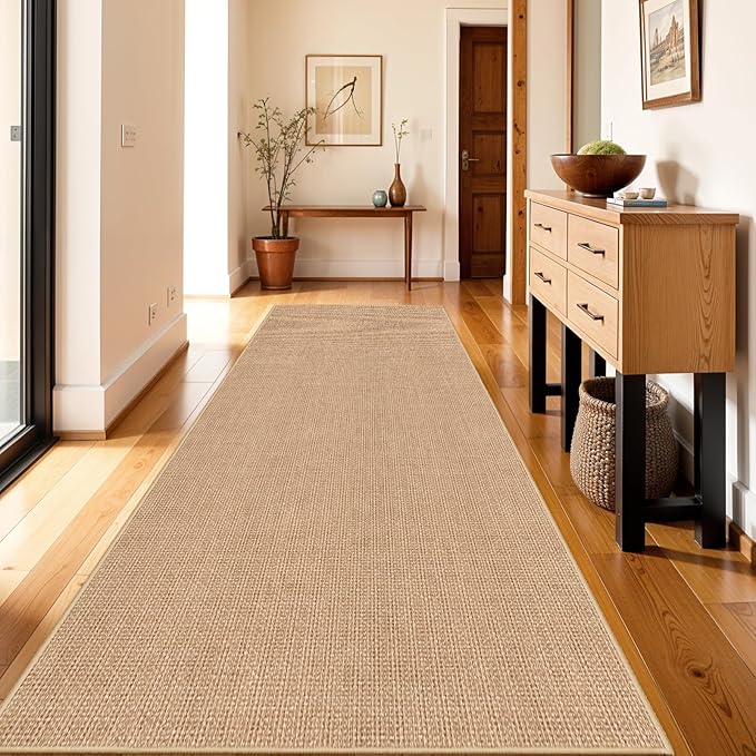 3x10 Runner Rug for Hallways: Washable Non Slip Kitchen Extra Long Jute Runners - Carpet for Bathroom Office Laundry Dining Living Room - Durable Floor Mat Boho Farmhouse Decor (Beige,3x10)