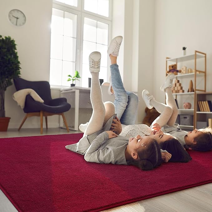 Soft Rugs for Living Room 5x7 Wine Red, Minimalist Area Rug for Bedroom Nursery Dining Table Dorm, Throw Rugs for Men Boys Girls Kids Room Indoor Floor Carpets