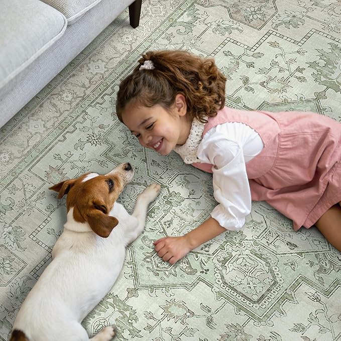 GENIMO Runner Rug for Hallways Machine Washable, 2'6''x10 Non Slip Boho Vintage Lightweight Washable Runners, Thin Floor Rugs for Entryway Hallway Bathroom Laundry Room Corridor, Oat Light