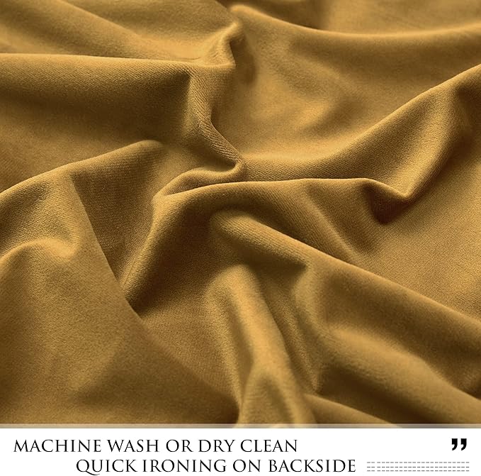 StangH Soft Mustard Gold Velvet Curtains Boho Decor 90 inches Long 2 Panels, Luxury Gold Thermal Insulated Backdrops for Party Thick Sunlight Blocking Drapes for Living Room, W62 x L90