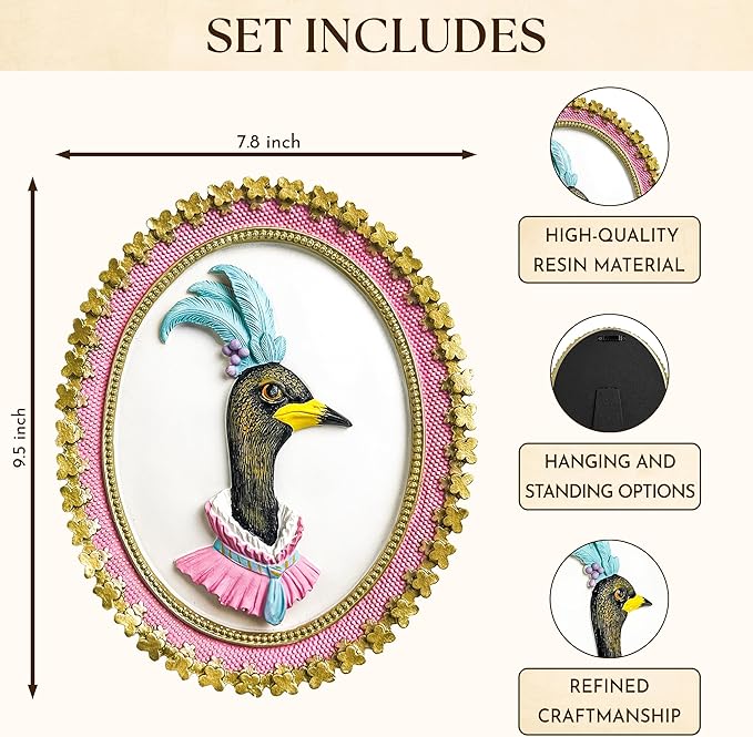 97 Decor Vintage Goose Decor For Home Kitchen - Pink Ovall Wall Art, Handcrafted Wall Sculptures For Living Room Decorations, Unique Walls Pediments For Girls Bedroom, Nursery