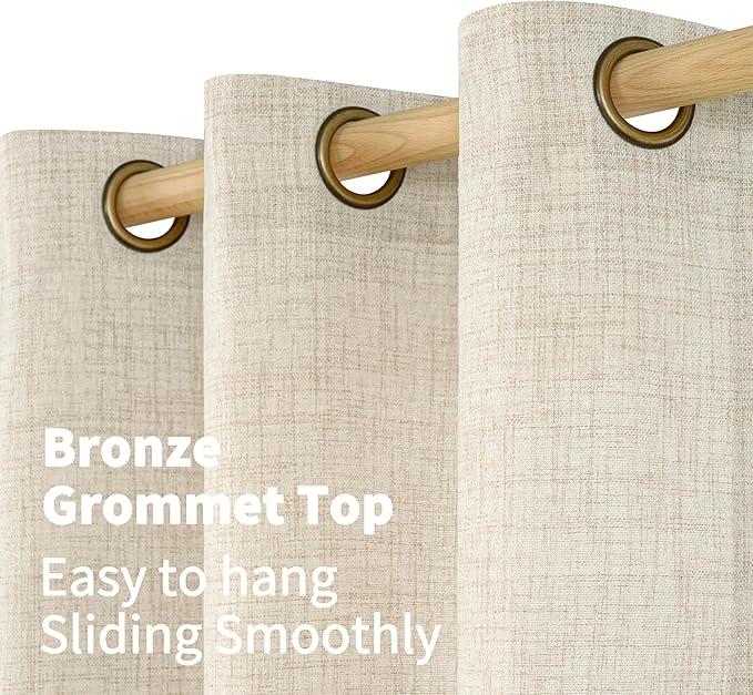 YoungsTex Linen Curtains 80 Inch Length for Living Room 2 Panels, Light Filtering Cream Semi Sheer Window Treatments with Bronze Grommet Privacy for Bedroom Farmhouse Dining, 52 x 80 Inch