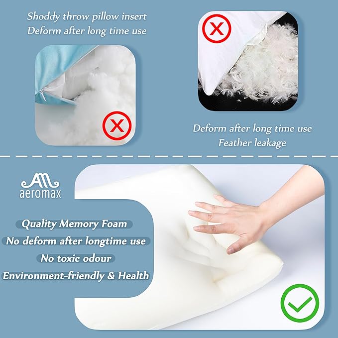 AM AEROMAX 12 × 20 Throw Pillow (Pack of 4) Memory Foam Pillow Insert - Rectangular Bolster for Decorative Cushion Bed Couch Sofa - Non-Deforming Over Time