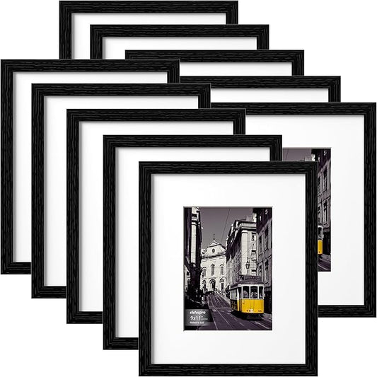 eletecpro 9x11 Picture Frames Set of 10, Picture Frame Collage Wall Decor Display 6x8 Photo with Mat or 9x11 without Mat, Home Decor Gallery Wall Frame for Wall Mounting, Black